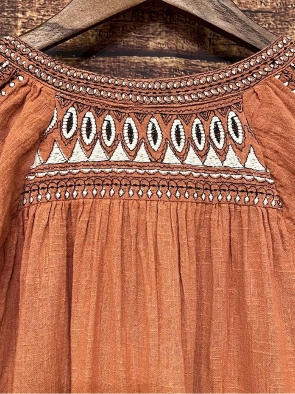 Free People Dreamweaver Embroidered Rust Peasant Tunic Top - Women - Picture 7 of 7